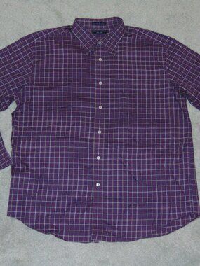 Grant Thomas Mens Non-Iron Dress Shirt XL Purple Check Plaid 2-Ply Cotton